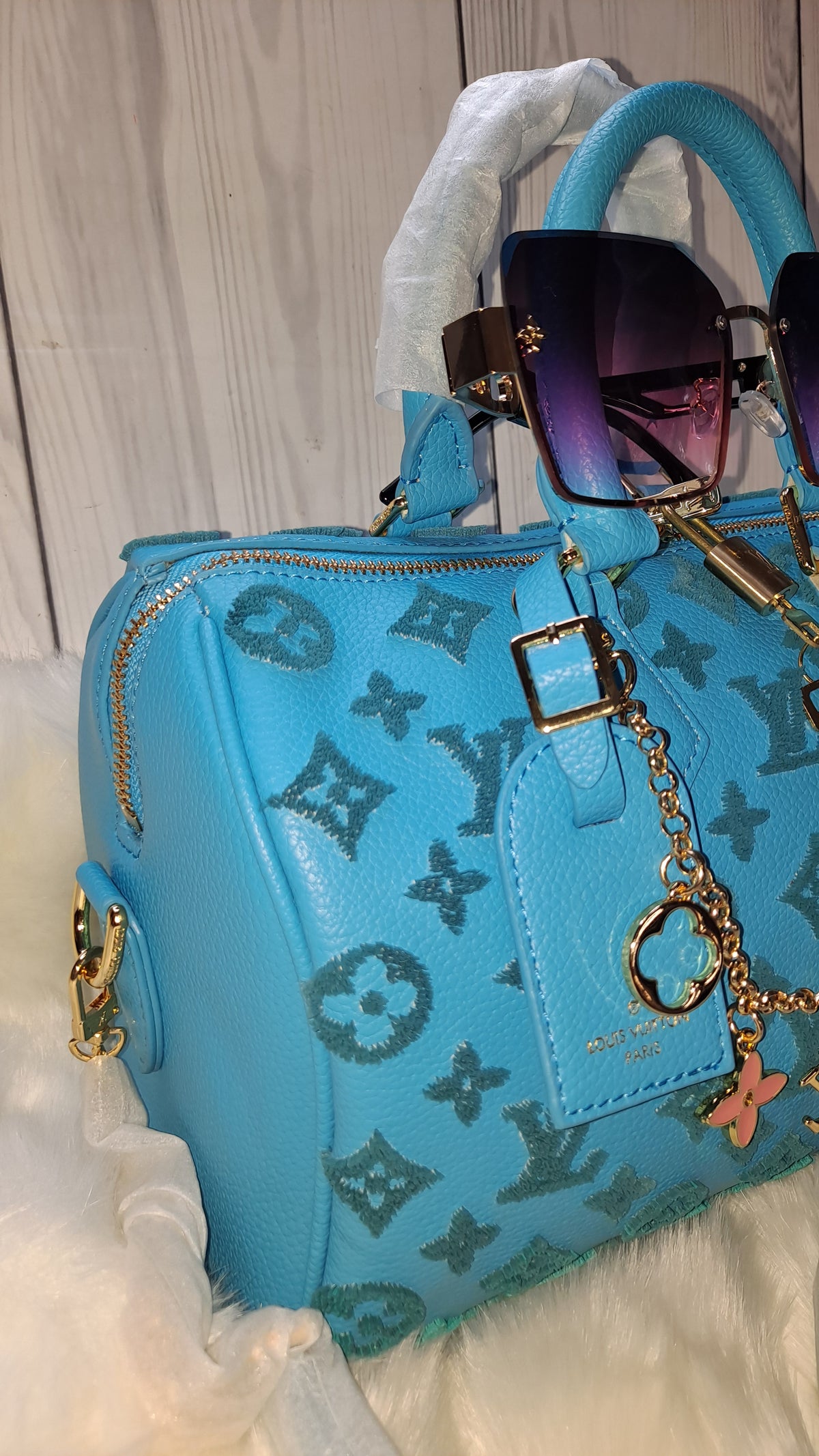 LOUISV TURQUOISE 30" CM SPEEDY CROSSBODY BAG