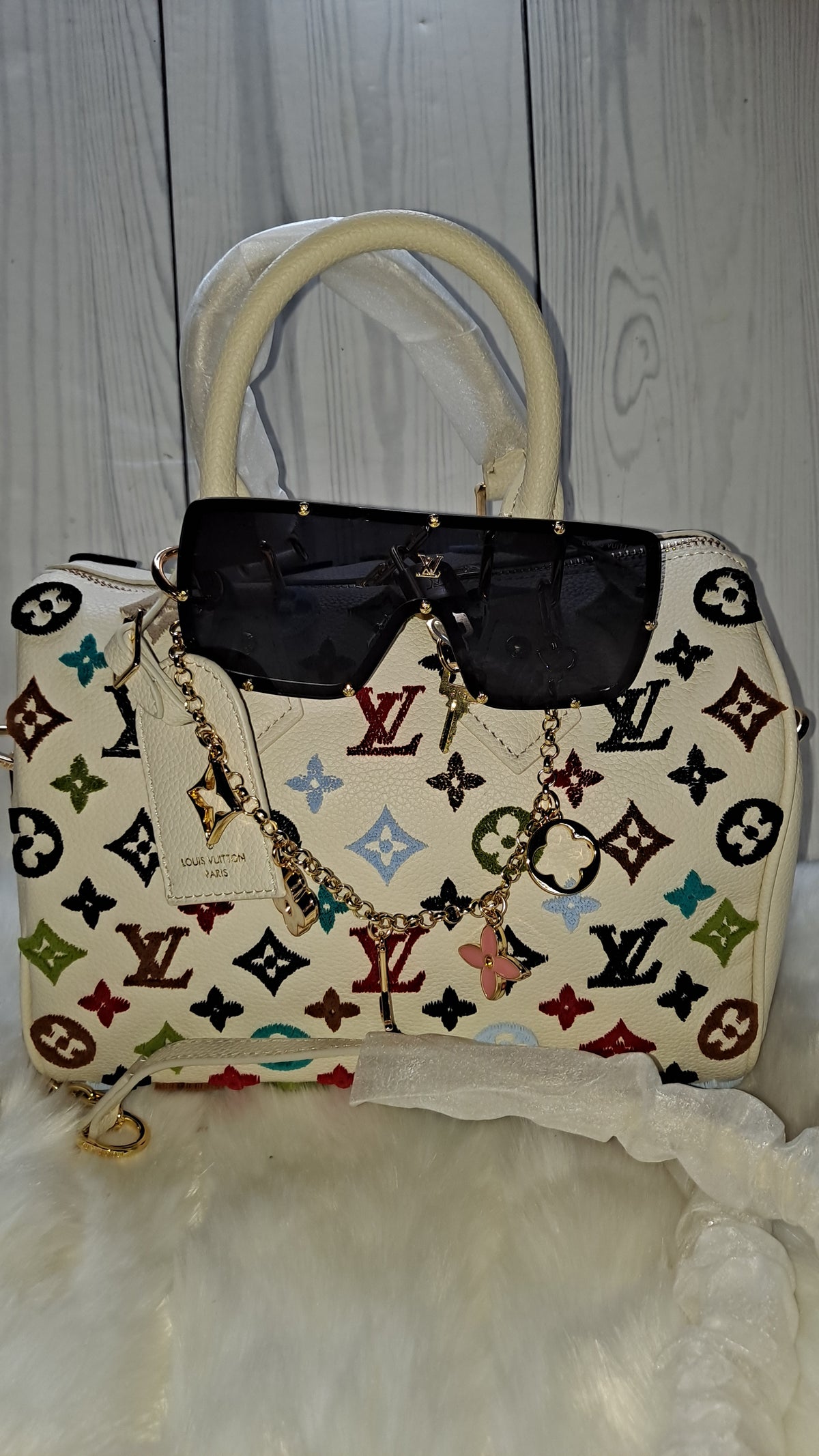LOUISV WHITE MULTICOLOR 30" CM SPEEDY CROSSBODY BAG