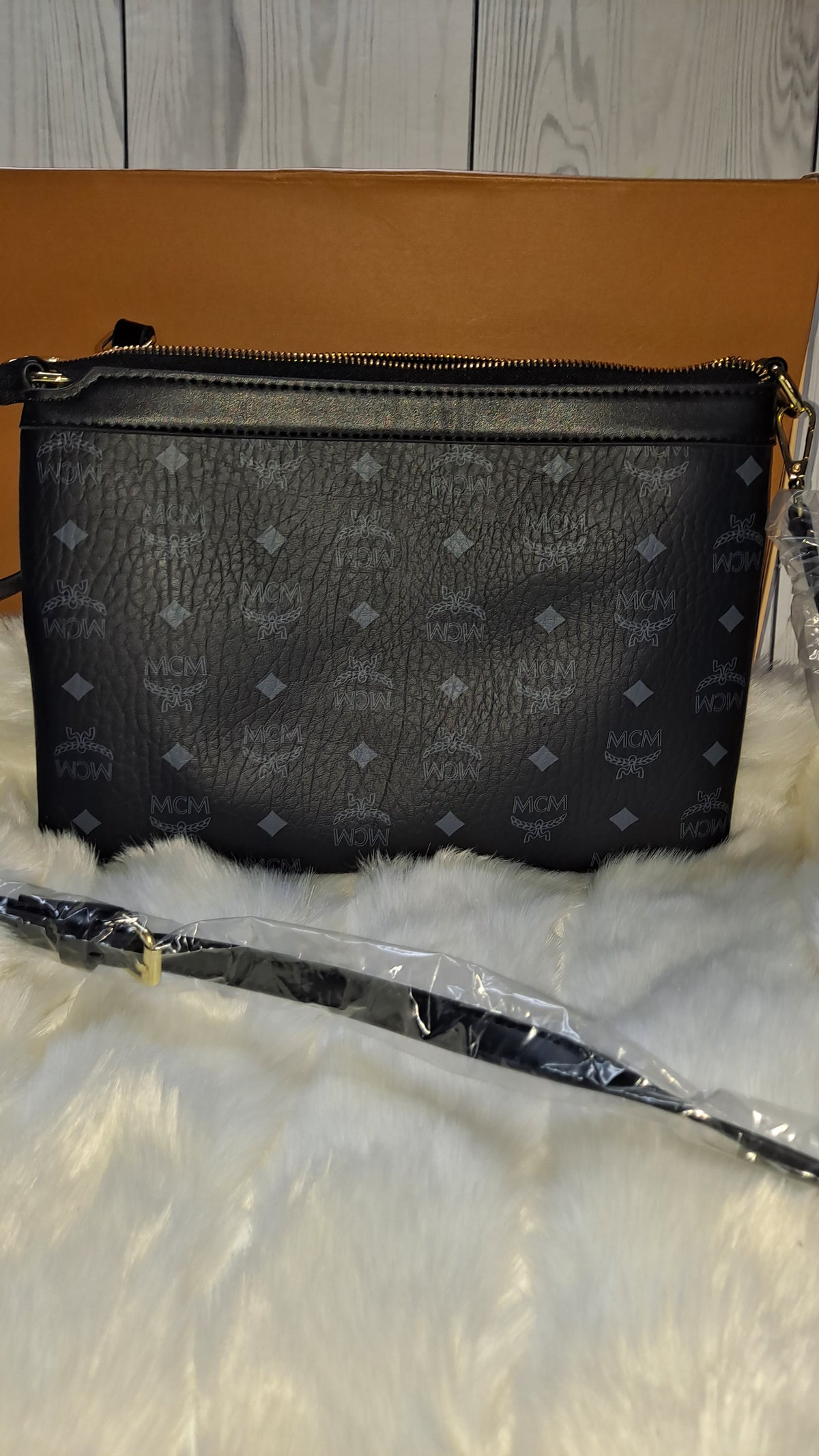 M(M BLACK FLAT CROSSBODY BAG