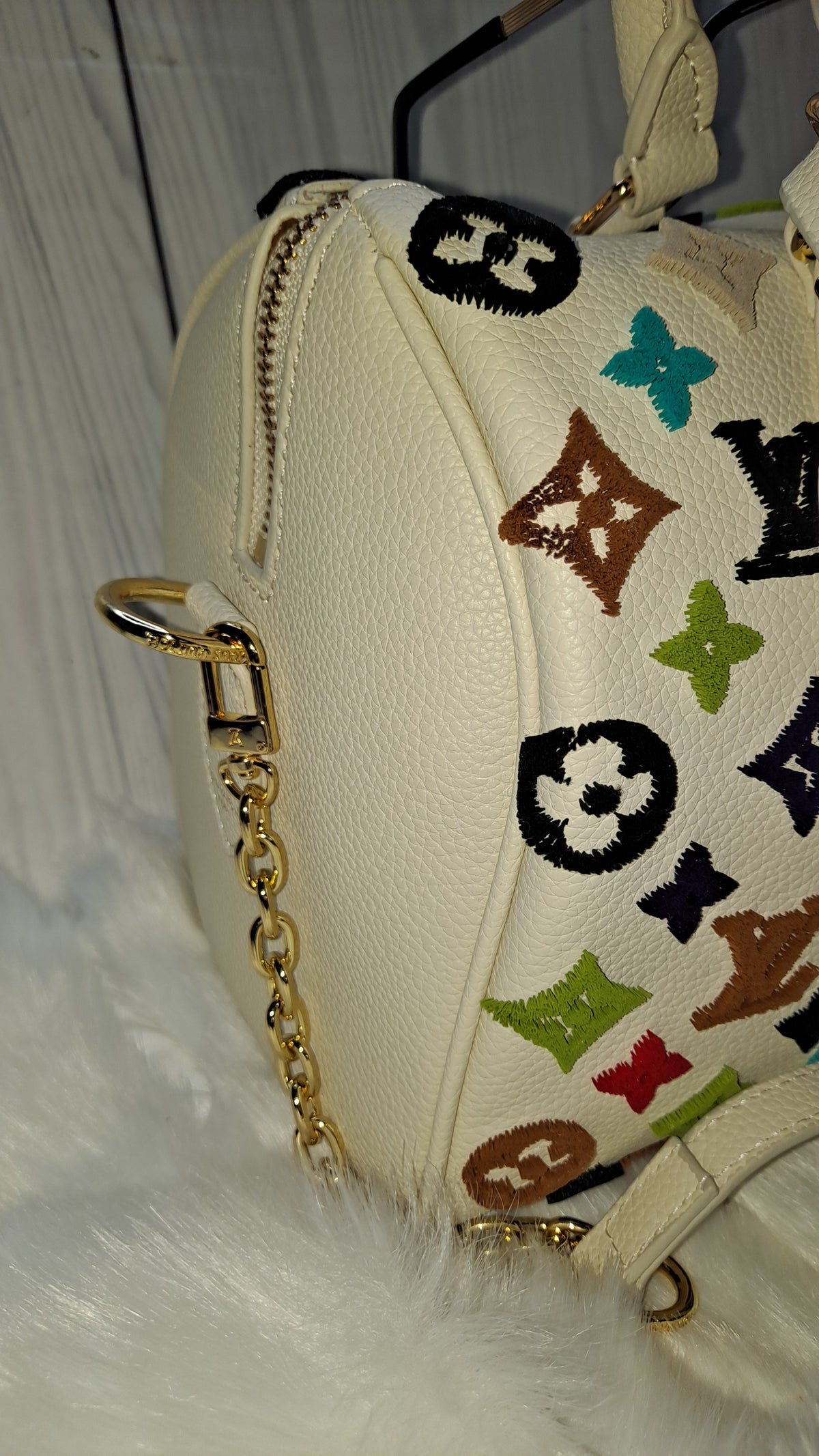 LOUISV WHITE MULTICOLOR 30" CM SPEEDY CROSSBODY BAG