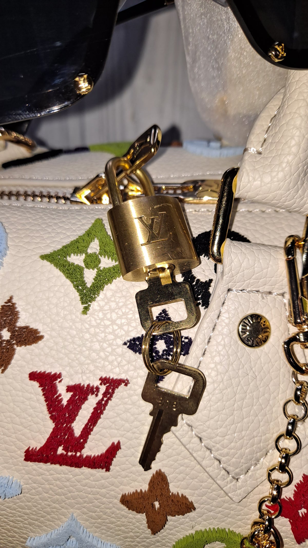 LOUISV WHITE MULTICOLOR 30" CM SPEEDY CROSSBODY BAG