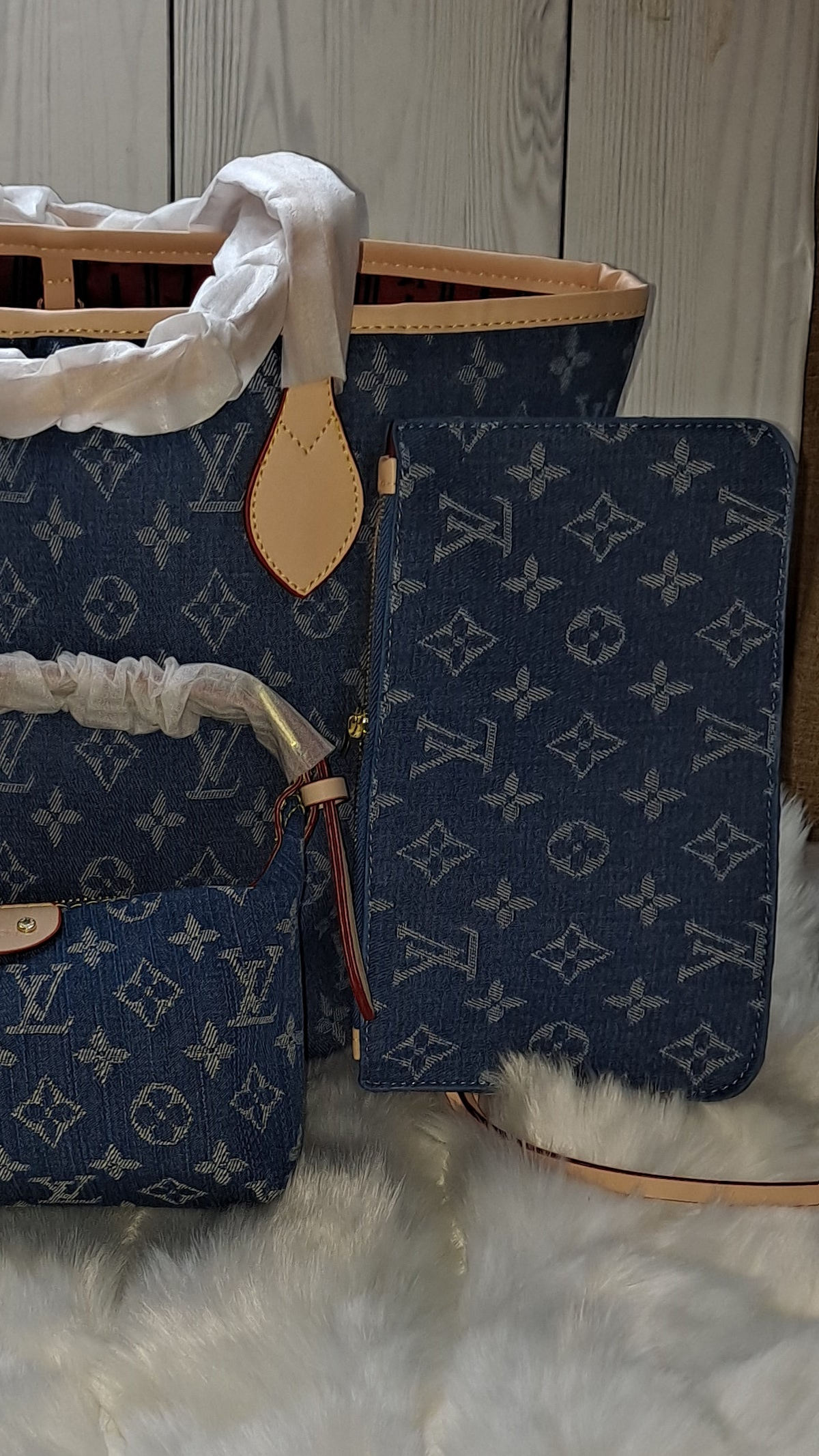 LOUISV DENIM NEVERFULL BAG