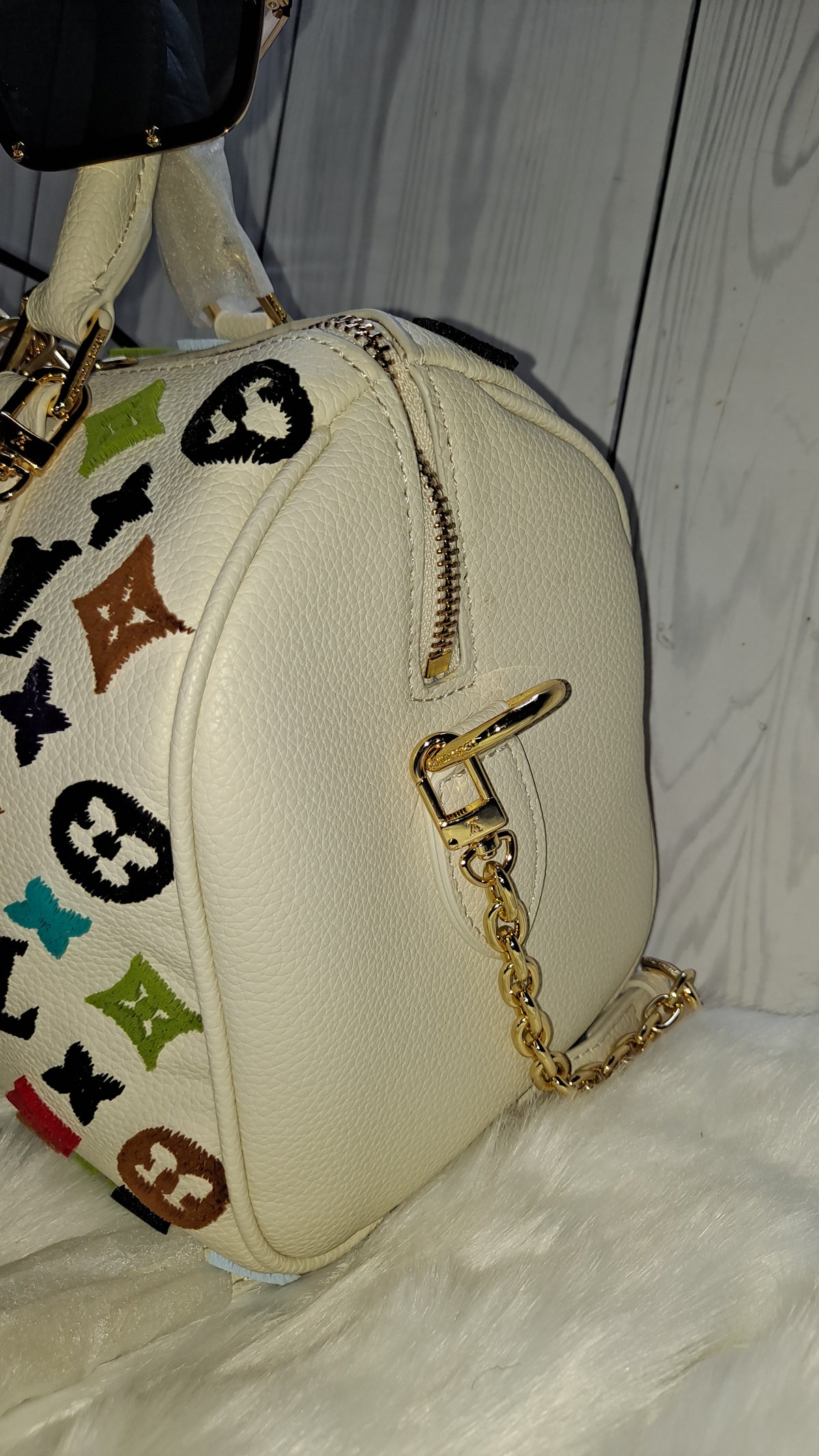 LOUISV WHITE MULTICOLOR 30" CM SPEEDY CROSSBODY BAG
