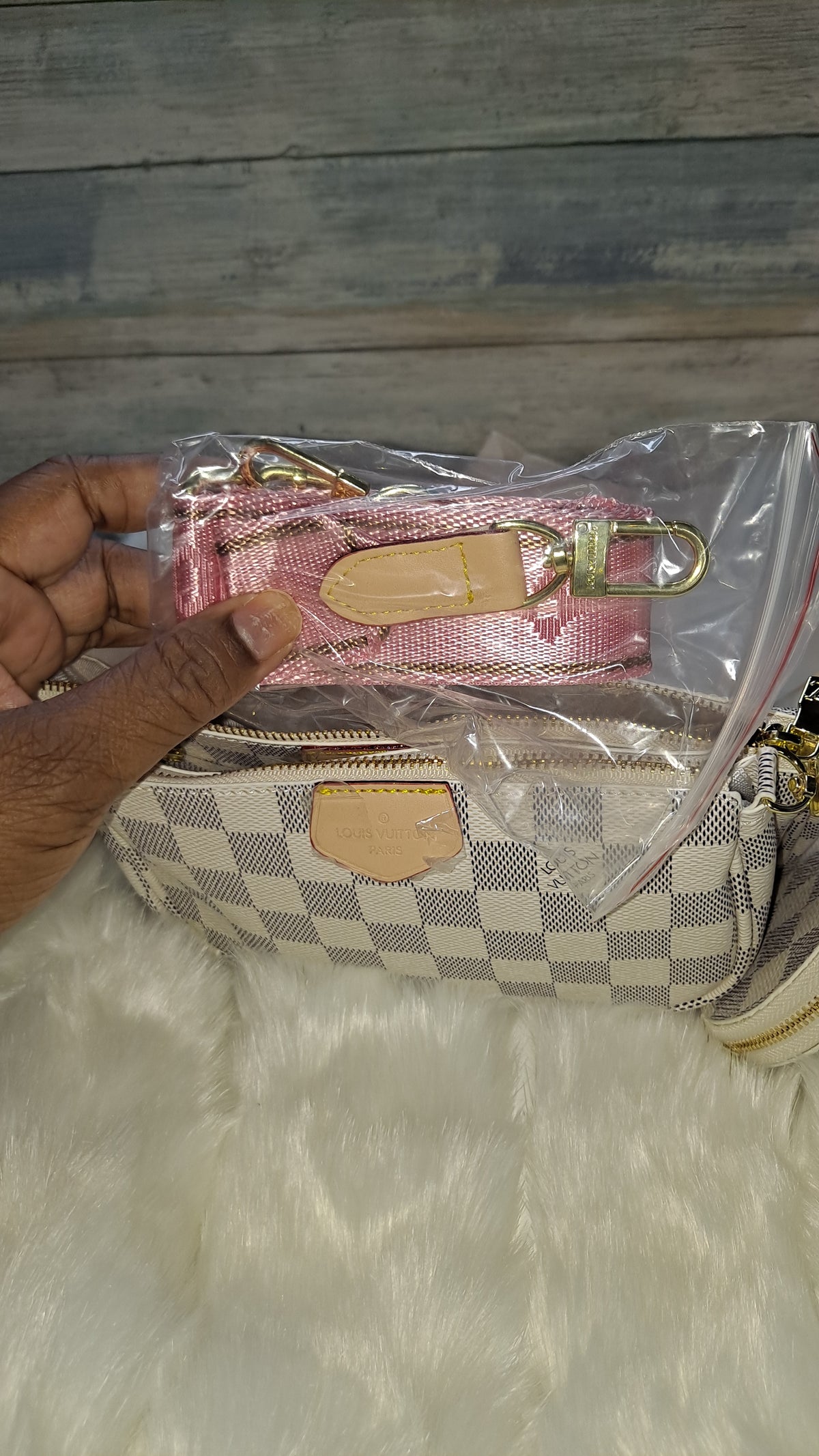 LOUISV WHITE CHECKARD 3PC CROSSBODY BAG