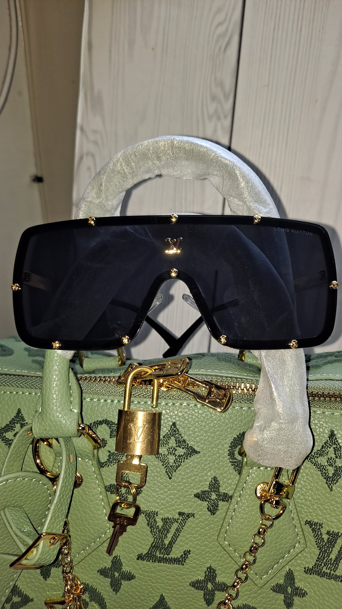 LOUISV GREEN AUMBRE 30" CM SPEEDY CROSSBODY BAG