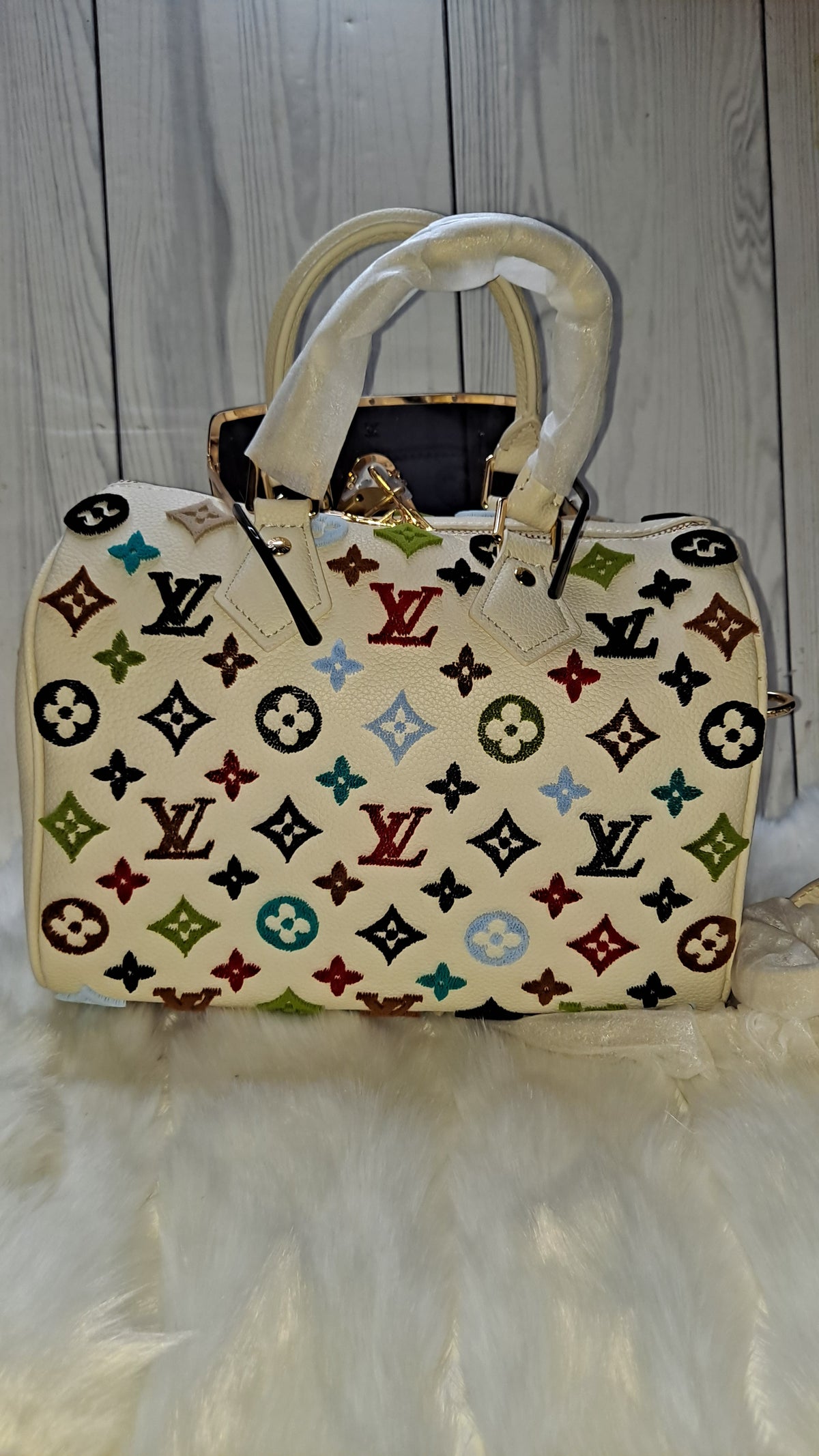 LOUISV WHITE MULTICOLOR 30" CM SPEEDY CROSSBODY BAG