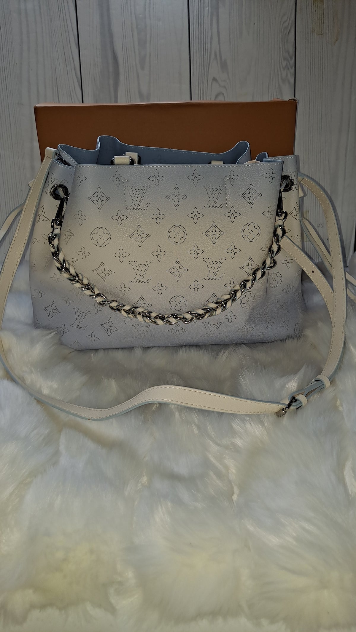 LOUISV BABY BLUE & WHITE HOBO CROSSBODY BAG