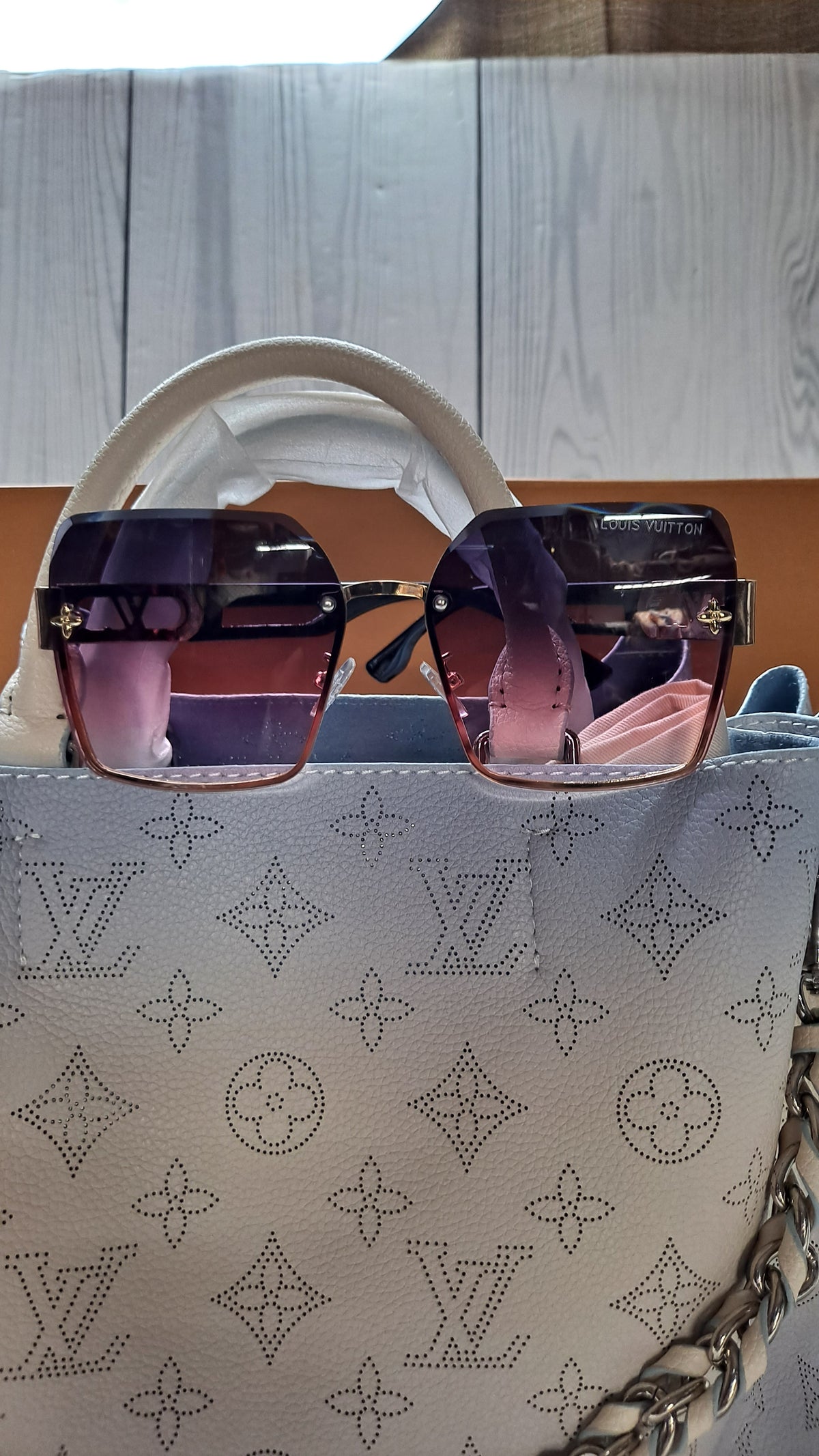 LOUISV BABY BLUE & WHITE HOBO CROSSBODY BAG