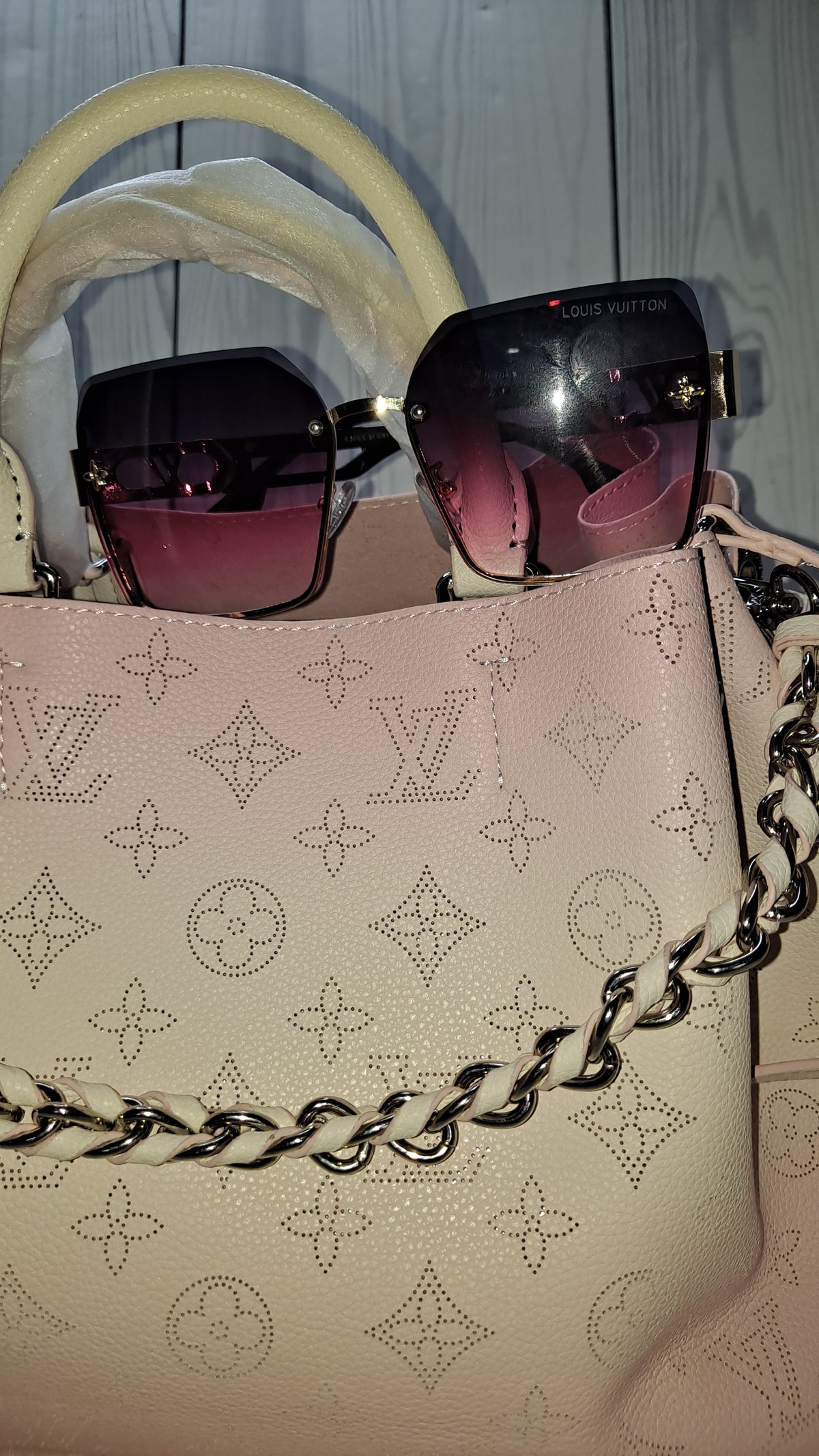 LOUISV BABY PINK & WHITE HOBO CROSSBODY BAG
