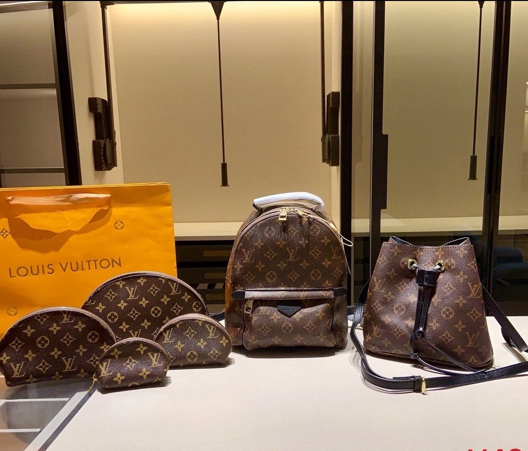 LV BACKPACK & 4 COSMETICS BAGS OR BUCKET CROSSBODY BAG