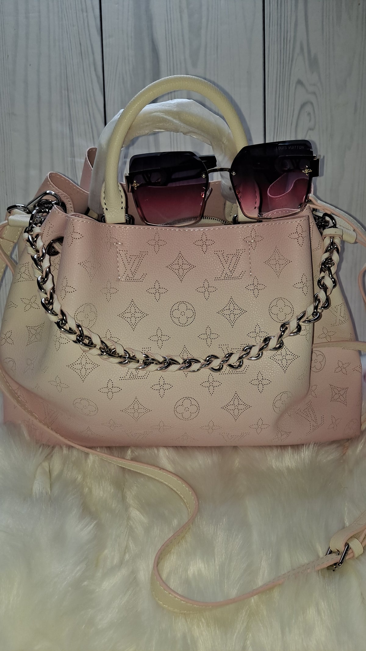LOUISV BABY PINK & WHITE HOBO CROSSBODY BAG
