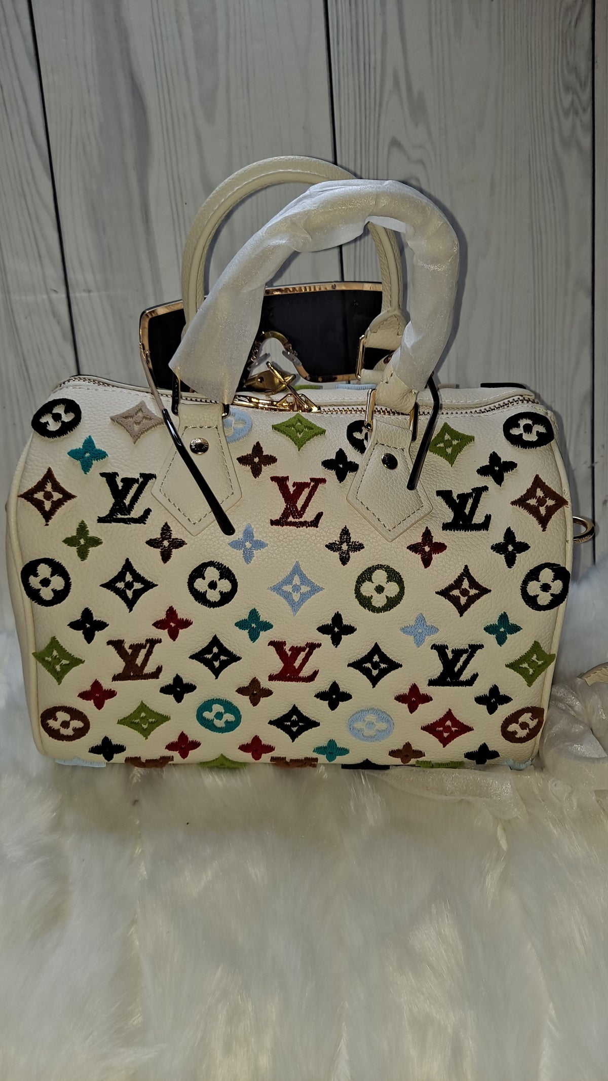 LOUISV WHITE MULTICOLOR 30" CM SPEEDY CROSSBODY BAG