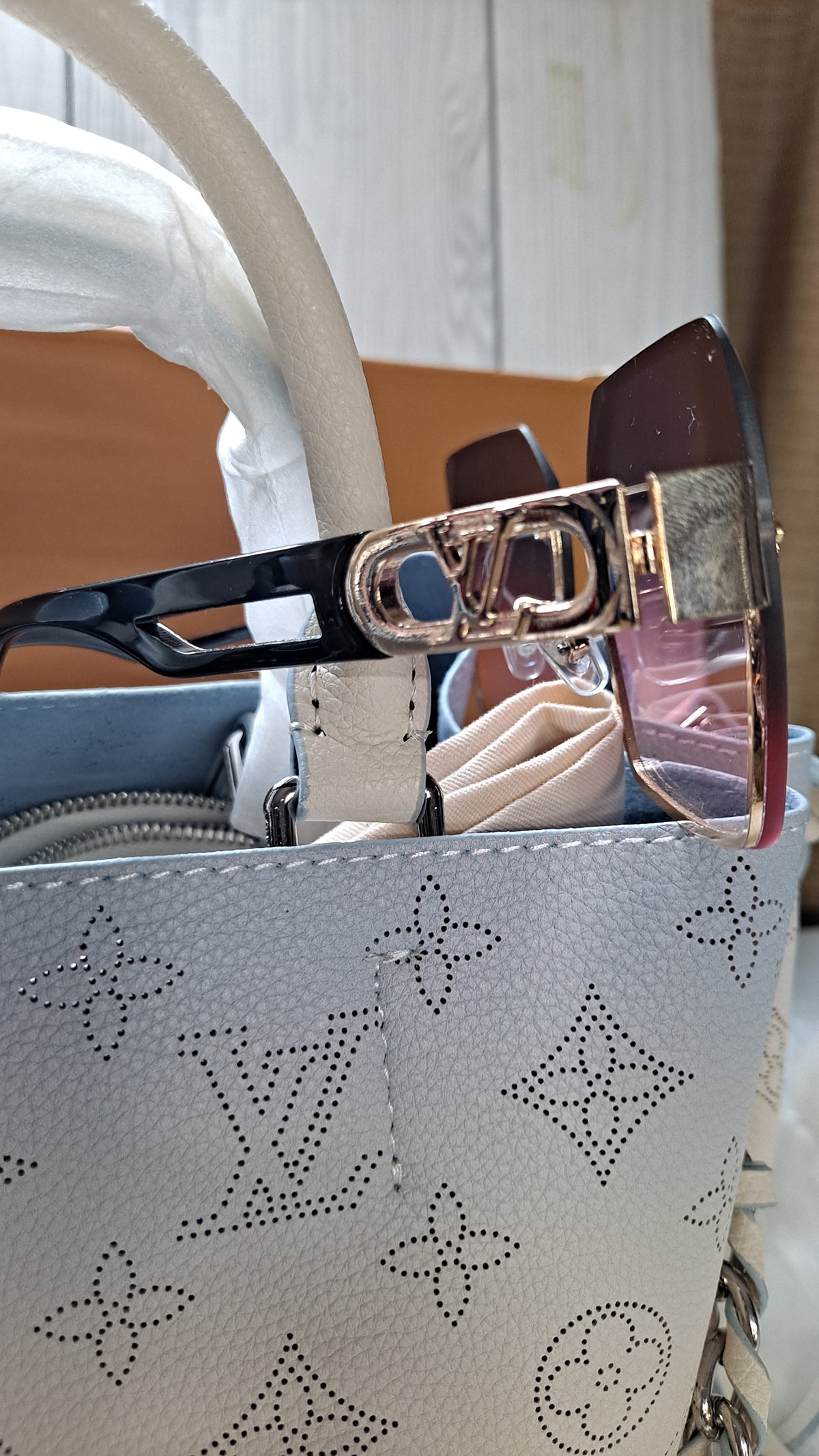 LOUISV BABY BLUE & WHITE HOBO CROSSBODY BAG