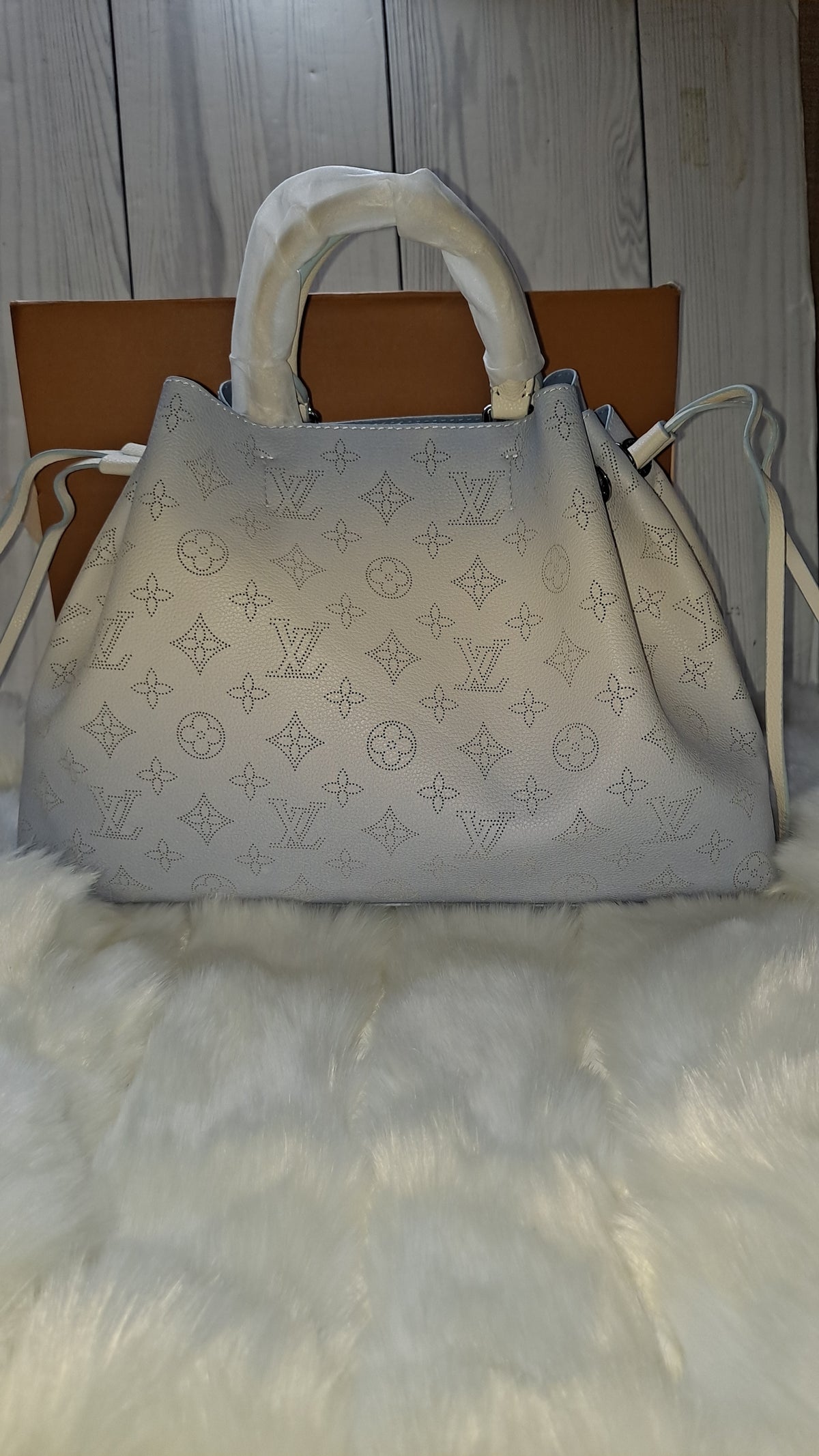 LOUISV BABY BLUE & WHITE HOBO CROSSBODY BAG